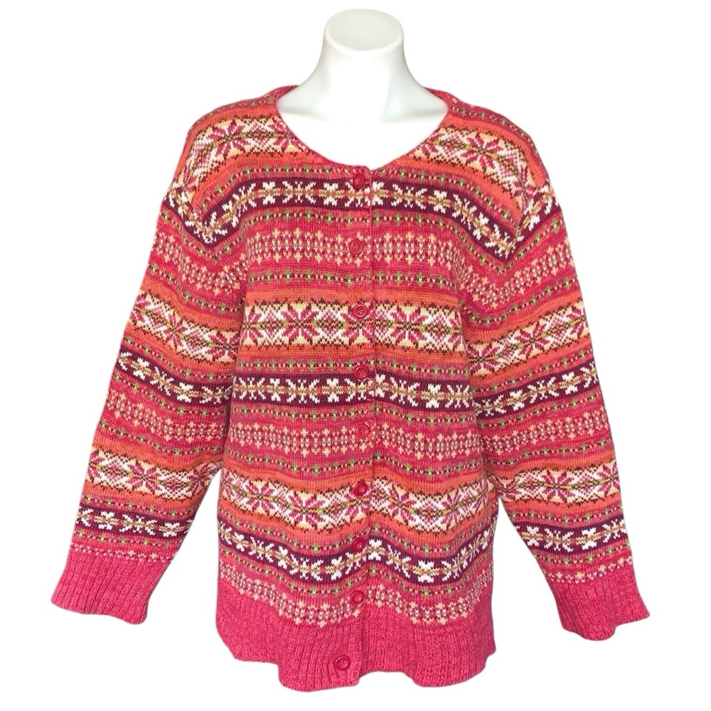 Tiara Vintage Fair Isle Knit Cardigan Sweater Plus Size